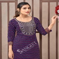 Sangeet jyothika neck embroidery print rayon plus size readymade combo sets kurti