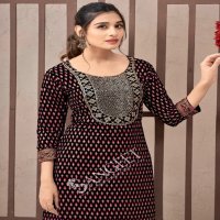 Sangeet jyothika neck embroidery print rayon plus size readymade combo sets kurti