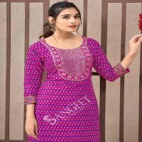 Sangeet jyothika neck embroidery print rayon plus size readymade combo sets kurti