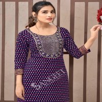 Sangeet jyothika neck embroidery print rayon plus size readymade combo sets kurti