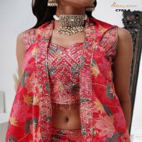 Amoha C704 embroidery work crape readymade crop top with plazzo & shrug