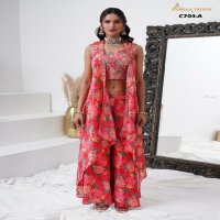Amoha C704 embroidery work crape readymade crop top with plazzo & shrug