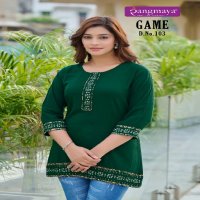 Rangmaya Game Wholesale Rayon Rinkle Short Tunics Collection