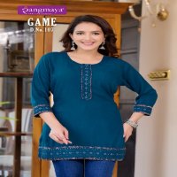 Rangmaya Game Wholesale Rayon Rinkle Short Tunics Collection