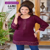 Rangmaya Game Wholesale Rayon Rinkle Short Tunics Collection