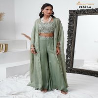 Amoha C2081 embroidery work chinon readymade plazzo style crop top with shrug