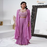 Amoha C2081 embroidery work chinon readymade plazzo style crop top with shrug