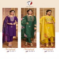 ANJU FAB SANGEET VOL 6 FULL STITCH DESIGNER BEAUTIFUL HANDWORK KURTI PANT DUPATTA