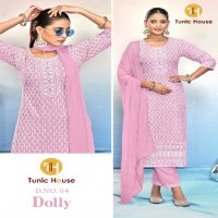 TUNIC HOUSE DOLLY CHIKANKARI TOP BOTTOM DUPATTA SIZE SET COMBO