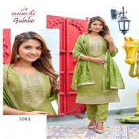 aanchi gulabo roman shimmer fully stitch attractive look 3pcs dress