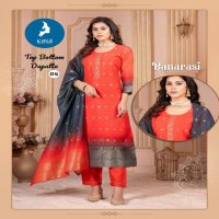 kaya banarasi chanderi jacquard plus size readymade 3pcs dress