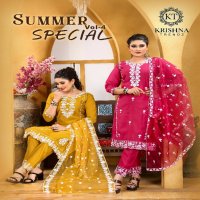 Krishna Trendz Summer Special Vol-4 Wholesale Roman Silk Kurti With Pant And Dupatta