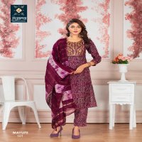 mayuri by jiyana embroidery work foil print rayon readymade suits