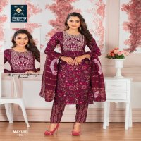 mayuri by jiyana embroidery work foil print rayon readymade suits