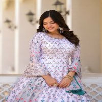Tejasvee samyukta beautiful look chinon silk readymade gown with dupatta