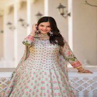 Tejasvee samyukta beautiful look chinon silk readymade gown with dupatta
