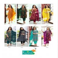 Kushals Morni Vol-3 Wholesale Rinkle Fabrics Naira Cut Kurtis With Pant And Dupatta