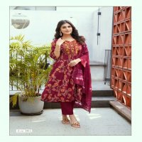 Kushals Morni Vol-3 Wholesale Rinkle Fabrics Naira Cut Kurtis With Pant And Dupatta