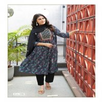 Kushals Morni Vol-3 Wholesale Rinkle Fabrics Naira Cut Kurtis With Pant And Dupatta