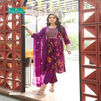 Kushals Morni Vol-3 Wholesale Rinkle Fabrics Naira Cut Kurtis With Pant And Dupatta