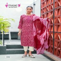 Mystic 9 NIsha Vol-3 Wholesale Rayon Straight Cut Kurti With Pant And Dupatta