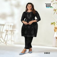 blue hills wonder black and white fully stitch rayon fabric plus size ladies kurti with pant