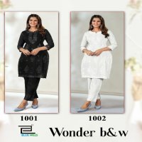 blue hills wonder black and white fully stitch rayon fabric plus size ladies kurti with pant