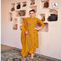 alok suit present royal zarina latest rayon discharge gold print ladies suits