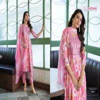 swaara vol 8 by poonam creation capsule foil fullstitch attractive 3pcs dress