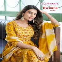 swaara vol 8 by poonam creation capsule foil fullstitch attractive 3pcs dress