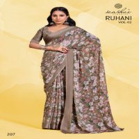 kashvi creation ruhani vol 2 dull moss satin print ethnic wear saree