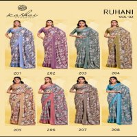 kashvi creation ruhani vol 2 dull moss satin print ethnic wear saree