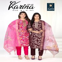 Jiyana Karina Vol-2 Wholesale Vertican Foil Print Top With Pant And Dupatta
