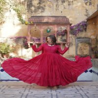 Desirable Women's Fully Flair Gown Made With Star Georgette Fabrics and Designer Embroidered Dupatta