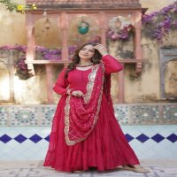 Desirable Women's Fully Flair Gown Made With Star Georgette Fabrics and Designer Embroidered Dupatta