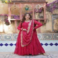 Desirable Women's Fully Flair Gown Made With Star Georgette Fabrics and Designer Embroidered Dupatta