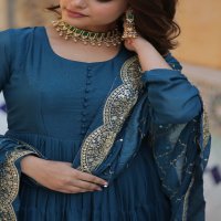 Desirable Women's Fully Flair Gown Made With Star Georgette Fabrics and Designer Embroidered Dupatta
