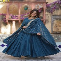 Desirable Women's Fully Flair Gown Made With Star Georgette Fabrics and Designer Embroidered Dupatta