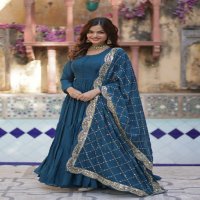 Desirable Women's Fully Flair Gown Made With Star Georgette Fabrics and Designer Embroidered Dupatta