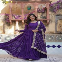 Desirable Women's Fully Flair Gown Made With Star Georgette Fabrics and Designer Embroidered Dupatta