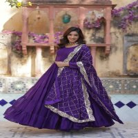 Desirable Women's Fully Flair Gown Made With Star Georgette Fabrics and Designer Embroidered Dupatta