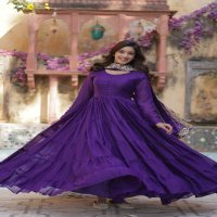 Desirable Women's Fully Flair Gown Made With Star Georgette Fabrics and Designer Embroidered Dupatta