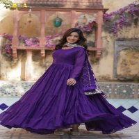 Desirable Women's Fully Flair Gown Made With Star Georgette Fabrics and Designer Embroidered Dupatta