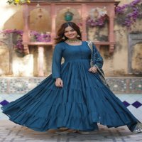 Desirable Women's Fully Flair Gown Made With Star Georgette Fabrics and Designer Embroidered Dupatta