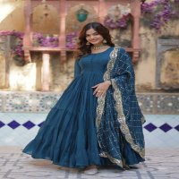 Desirable Women's Fully Flair Gown Made With Star Georgette Fabrics and Designer Embroidered Dupatta