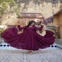 Desirable Women's Fully Flair Gown Made With Star Georgette Fabrics and Designer Embroidered Dupatta