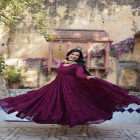 Desirable Women's Fully Flair Gown Made With Star Georgette Fabrics and Designer Embroidered Dupatta