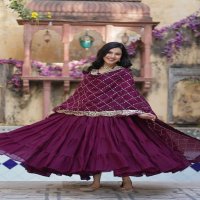Desirable Women's Fully Flair Gown Made With Star Georgette Fabrics and Designer Embroidered Dupatta