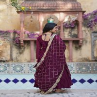 Desirable Women's Fully Flair Gown Made With Star Georgette Fabrics and Designer Embroidered Dupatta