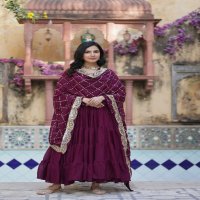 Desirable Women's Fully Flair Gown Made With Star Georgette Fabrics and Designer Embroidered Dupatta